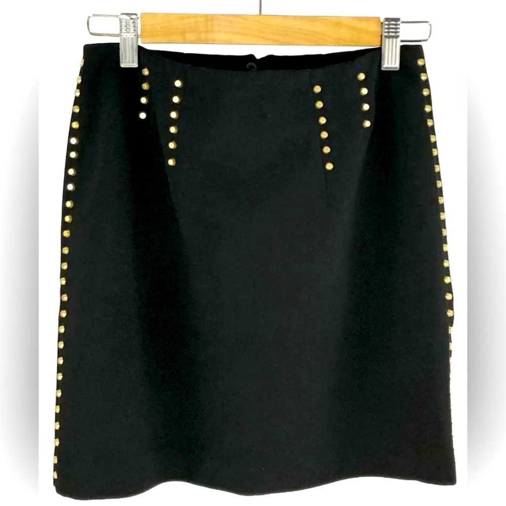 H&M Gold Studded Black Mini Skirt Lined Edgy Chic Shop The Trend Dressy Casual - Picture 2 of 10